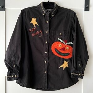 Vintage Halloween Black Heavyweight Cotton Button Down